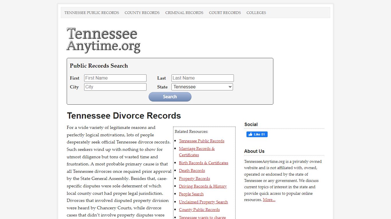 Tennessee Divorce Records - TennesseeAnytime.org