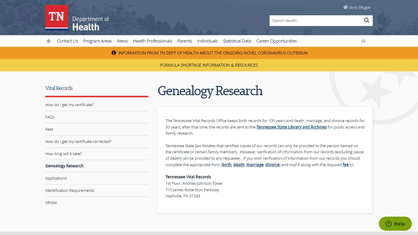Genealogy Research - Tennessee